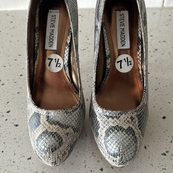 Steve Madden Flaash Leather Snake Print Platform Stiletto High Heels Sz 7.5 New - Picture 5 of 12